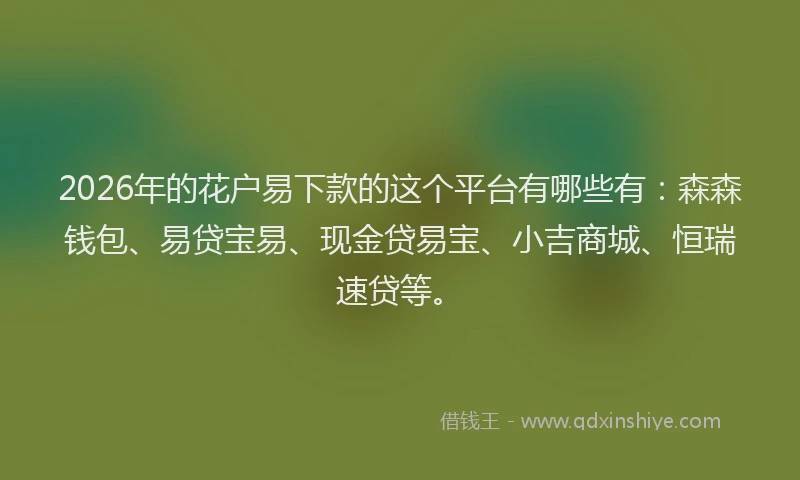 2026年的花户易下款的这个平台有哪些有：森森钱包、易贷宝易、现金贷易宝、小吉商城、恒瑞速贷等。