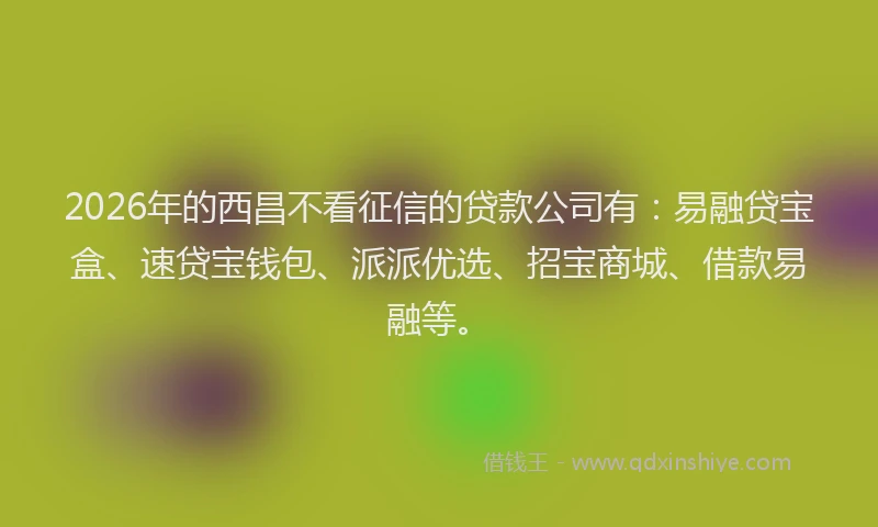 2026年的西昌不看征信的贷款公司有：易融贷宝盒、速贷宝钱包、派派优选、招宝商城、借款易融等。