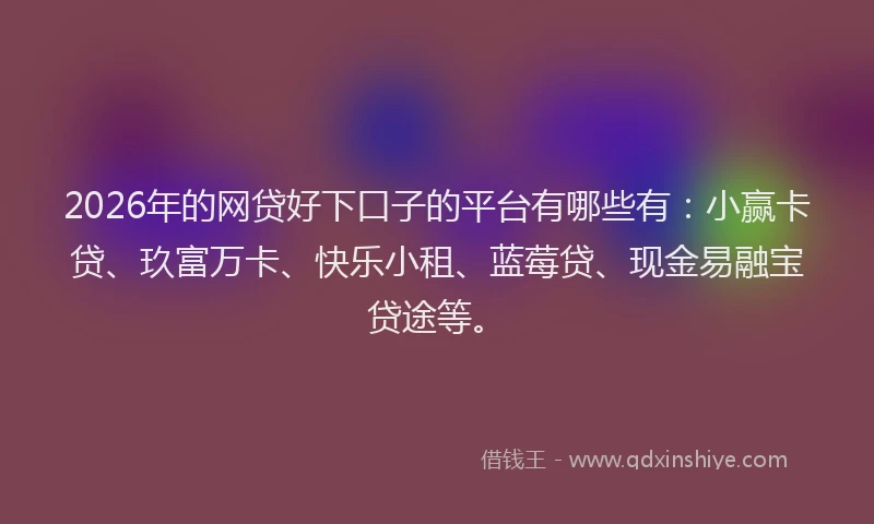 2026年的网贷好下口子的平台有哪些有：小赢卡贷、玖富万卡、快乐小租、蓝莓贷、现金易融宝贷途等。