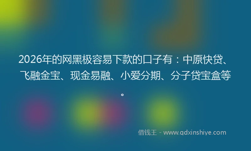 2026年的网黑极容易下款的口子有：中原快贷、飞融金宝、现金易融、小爱分期、分子贷宝盒等。