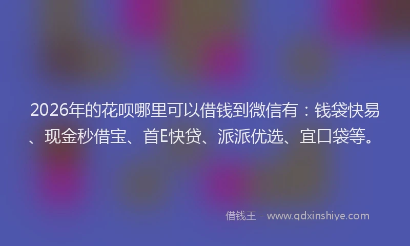 2026年的花呗哪里可以借钱到微信有：钱袋快易、现金秒借宝、首E快贷、派派优选、宜口袋等。