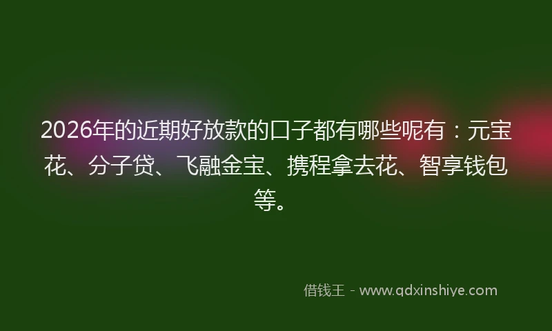 2026年的近期好放款的口子都有哪些呢有：元宝花、分子贷、飞融金宝、携程拿去花、智享钱包等。