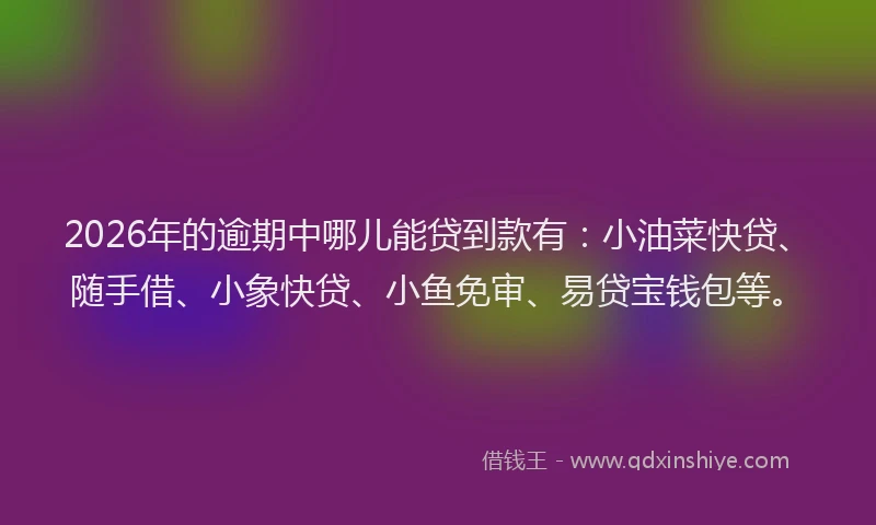 2026年的逾期中哪儿能贷到款有：小油菜快贷、随手借、小象快贷、小鱼免审、易贷宝钱包等。