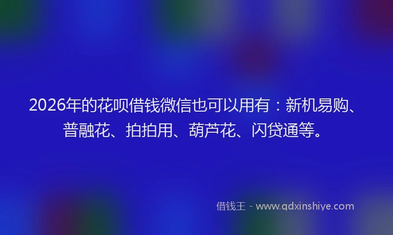 2026年的花呗借钱微信也可以用有：新机易购、普融花、拍拍用、葫芦花、闪贷通等。