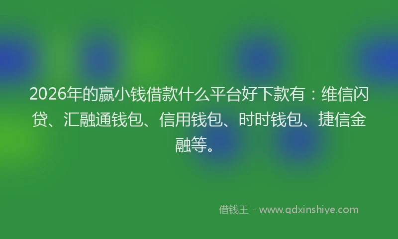 2026年的赢小钱借款什么平台好下款有：维信闪贷、汇融通钱包、信用钱包、时时钱包、捷信金融等。