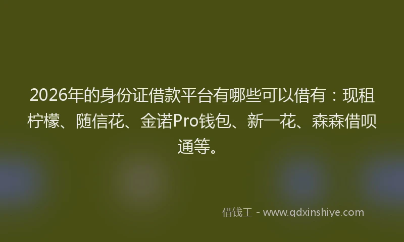 2026年的身份证借款平台有哪些可以借有：现租柠檬、随信花、金诺Pro钱包、新一花、森森借呗通等。