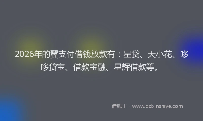 2026年的翼支付借钱放款有：星贷、天小花、哆哆贷宝、借款宝融、星辉借款等。