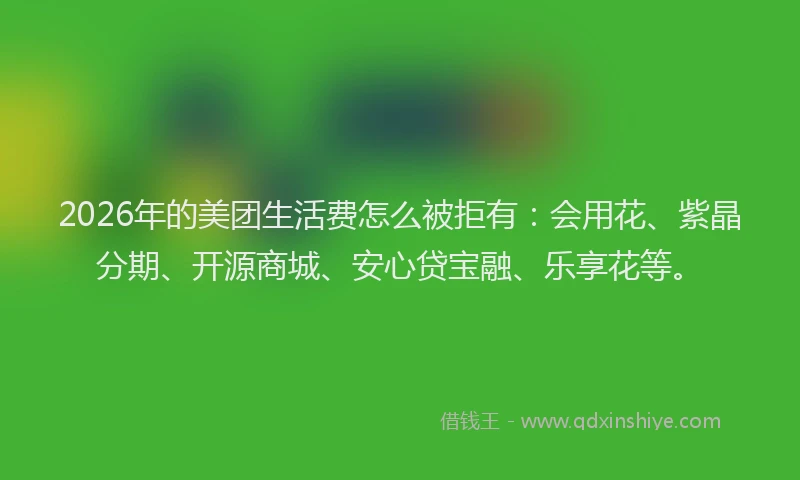 2026年的美团生活费怎么被拒有：会用花、紫晶分期、开源商城、安心贷宝融、乐享花等。