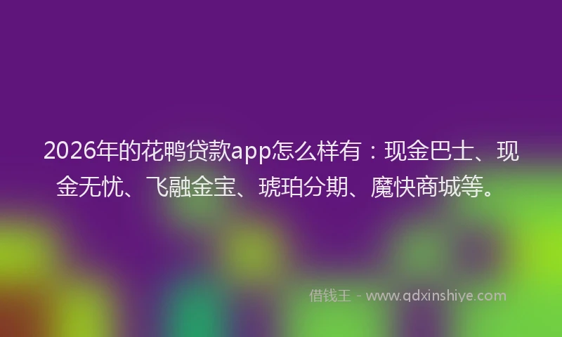 2026年的花鸭贷款app怎么样有：现金巴士、现金无忧、飞融金宝、琥珀分期、魔快商城等。
