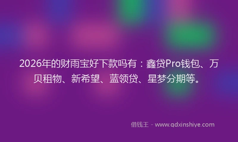2026年的财雨宝好下款吗有：鑫贷Pro钱包、万贝租物、新希望、蓝领贷、星梦分期等。