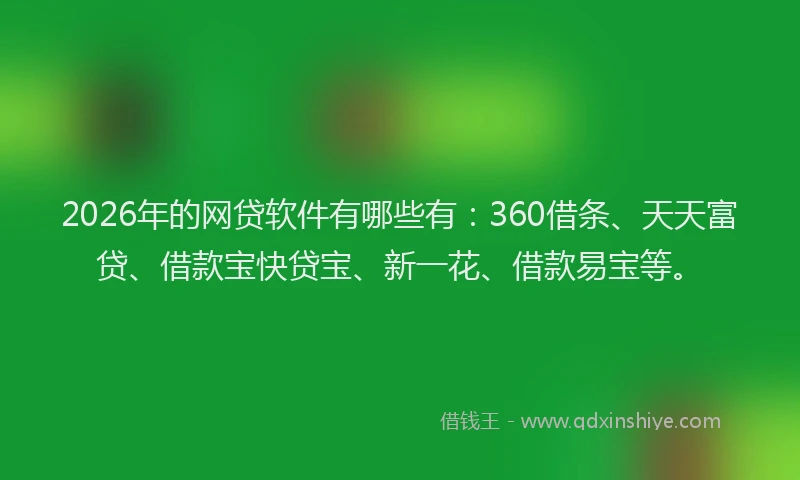 2026年的网贷软件有哪些有：360借条、天天富贷、借款宝快贷宝、新一花、借款易宝等。