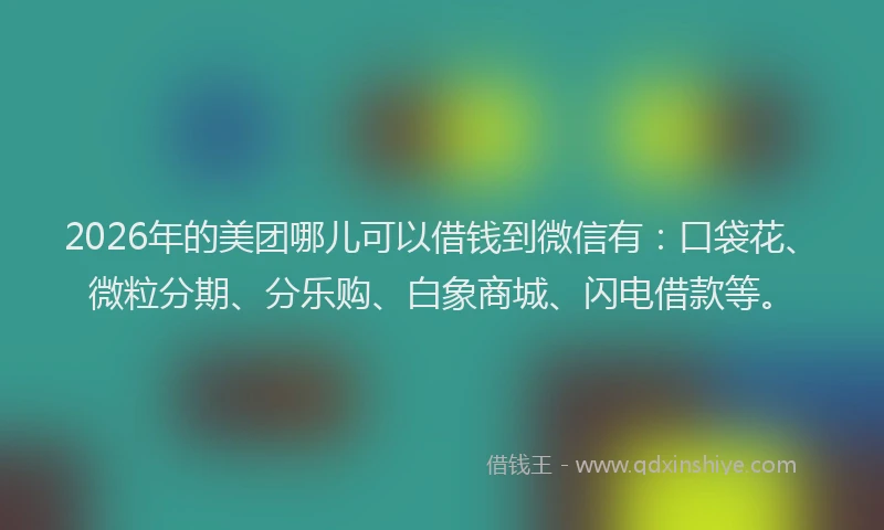 2026年的美团哪儿可以借钱到微信有：口袋花、微粒分期、分乐购、白象商城、闪电借款等。