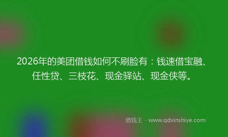 2026年的美团借钱如何不刷脸有：钱速借宝融、任性贷、三枝花、现金驿站、现金侠等。