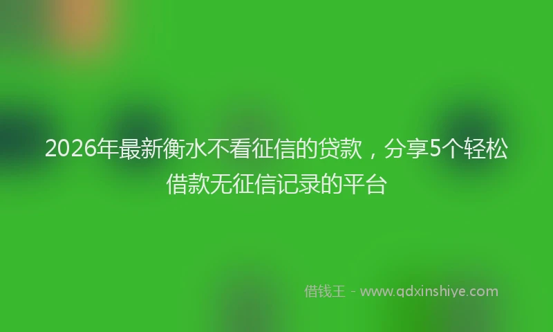 2026年最新衡水不看征信的贷款，分享5个轻松借款无征信记录的平台