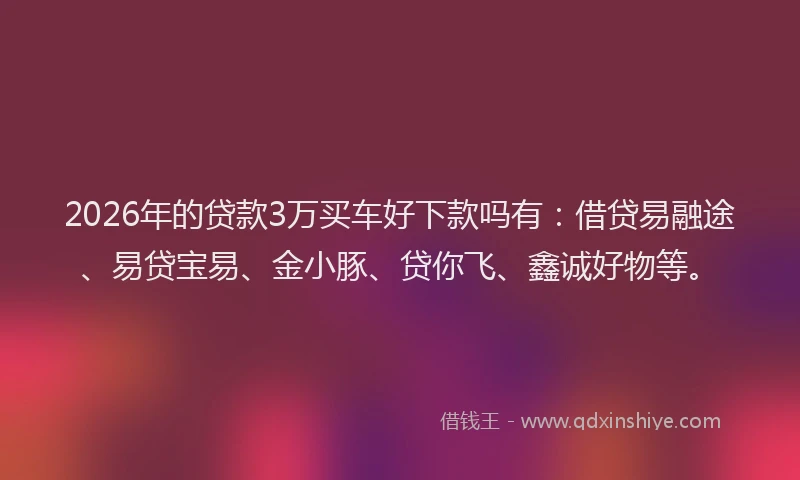 2026年的贷款3万买车好下款吗有：借贷易融途、易贷宝易、金小豚、贷你飞、鑫诚好物等。
