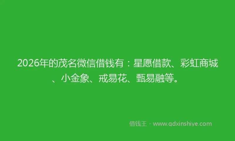 2026年的茂名微信借钱有：星愿借款、彩虹商城、小金象、戒易花、甄易融等。