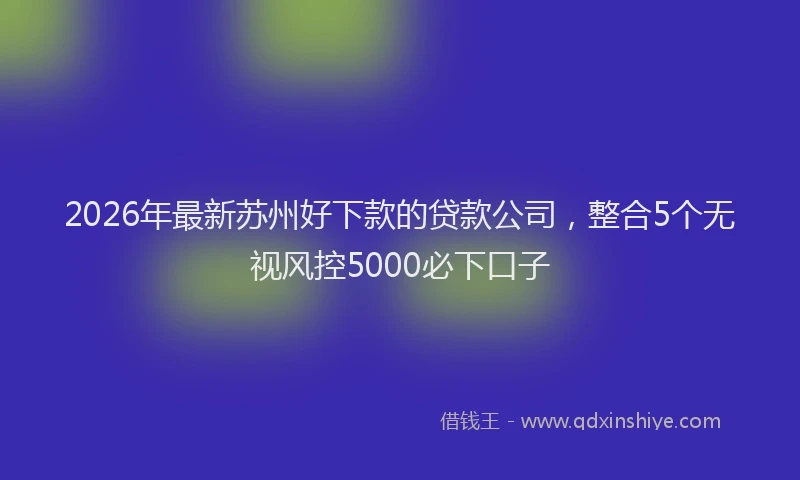 2026年最新苏州好下款的贷款公司，整合5个无视风控5000必下口子