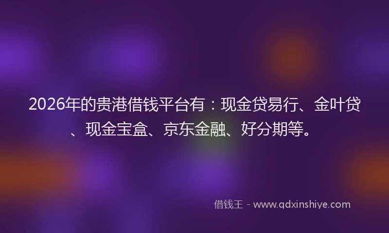 2026年的贵港借钱平台有：现金贷易行、金叶贷、现金宝盒、京东金融、好分期等。