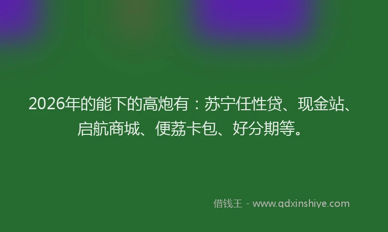 2026年的能下的高炮有：苏宁任性贷、现金站、启航商城、便荔卡包、好分期等。