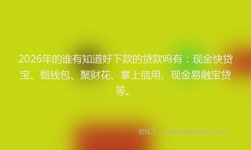 2026年的谁有知道好下款的贷款吗有：现金快贷宝、甄钱包、聚财花、掌上信用、现金易融宝贷等。