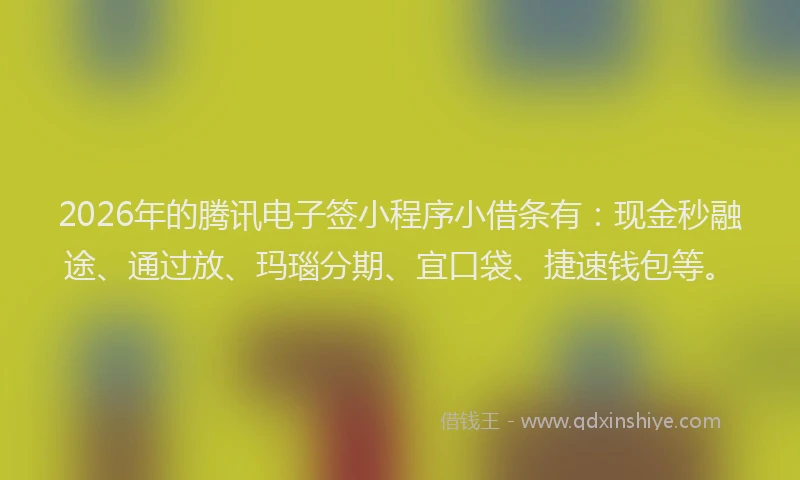 2026年的腾讯电子签小程序小借条有：现金秒融途、通过放、玛瑙分期、宜口袋、捷速钱包等。