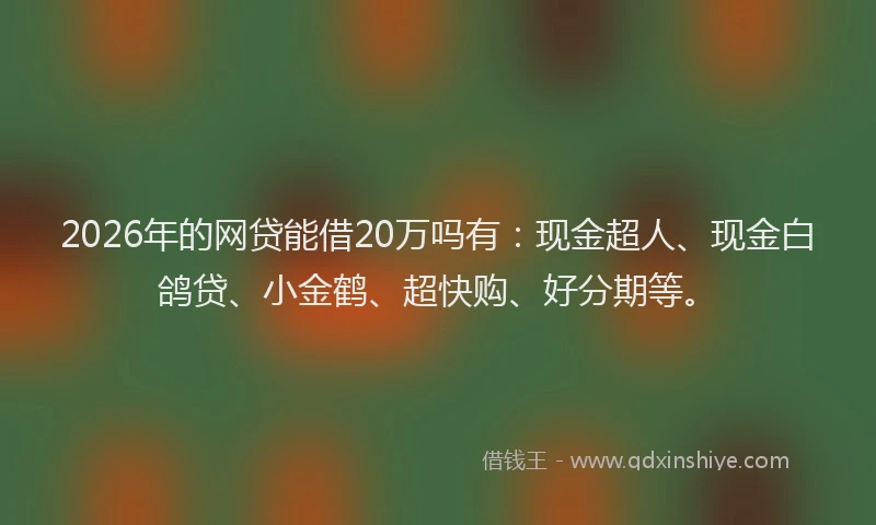 2026年的网贷能借20万吗有：现金超人、现金白鸽贷、小金鹤、超快购、好分期等。