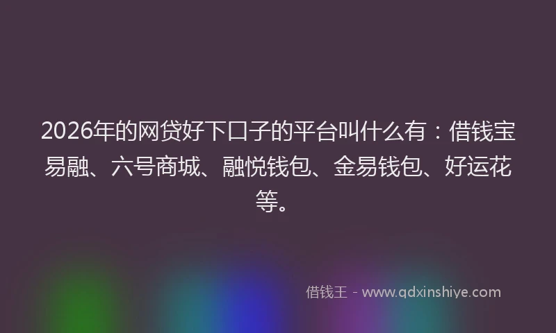 2026年的网贷好下口子的平台叫什么有：借钱宝易融、六号商城、融悦钱包、金易钱包、好运花等。