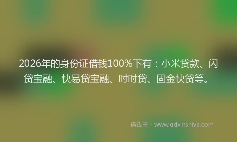 2026年的身份证借钱100%下有：小米贷款、闪贷宝融、快易贷宝融、时时贷、固金快贷等。