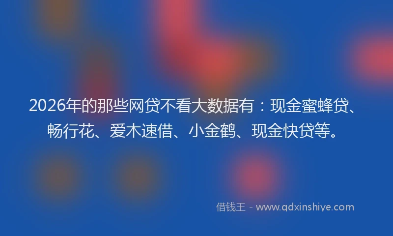 2026年的那些网贷不看大数据有：现金蜜蜂贷、畅行花、爱木速借、小金鹤、现金快贷等。