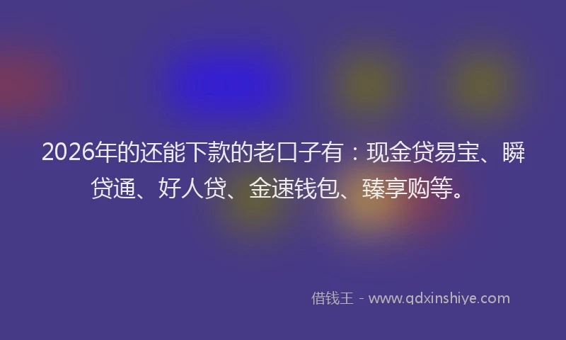 2026年的还能下款的老口子有：现金贷易宝、瞬贷通、好人贷、金速钱包、臻享购等。