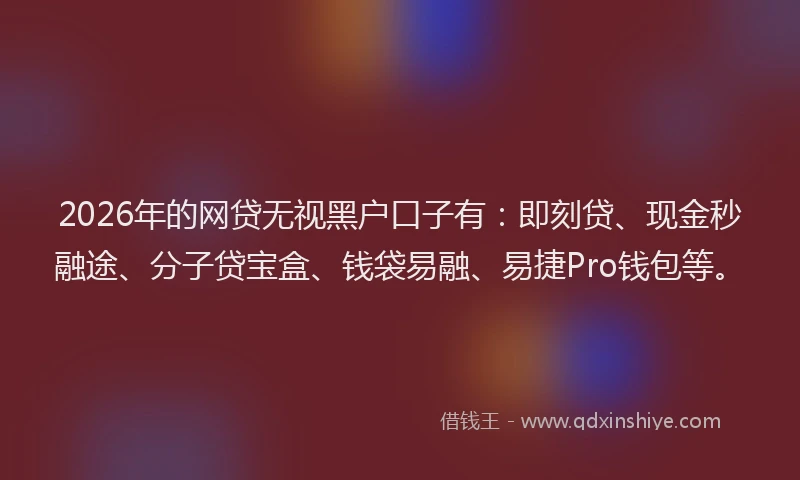 2026年的网贷无视黑户口子有：即刻贷、现金秒融途、分子贷宝盒、钱袋易融、易捷Pro钱包等。