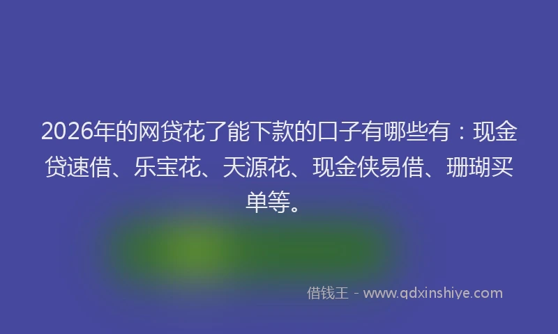2026年的网贷花了能下款的口子有哪些有：现金贷速借、乐宝花、天源花、现金侠易借、珊瑚买单等。