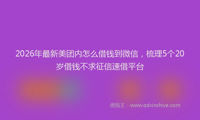 2026年最新美团内怎么借钱到微信，梳理5个20岁借钱不求征信速借平台