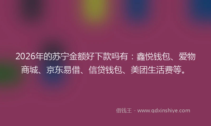 2026年的苏宁金额好下款吗有：鑫悦钱包、爱物商城、京东易借、信贷钱包、美团生活费等。