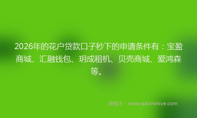 2026年的花户贷款口子秒下的申请条件有：宝盈商城、汇融钱包、玥成租机、贝壳商城、爱鸿森等。