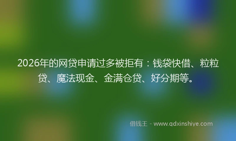 2026年的网贷申请过多被拒有：钱袋快借、粒粒贷、魔法现金、金满仓贷、好分期等。
