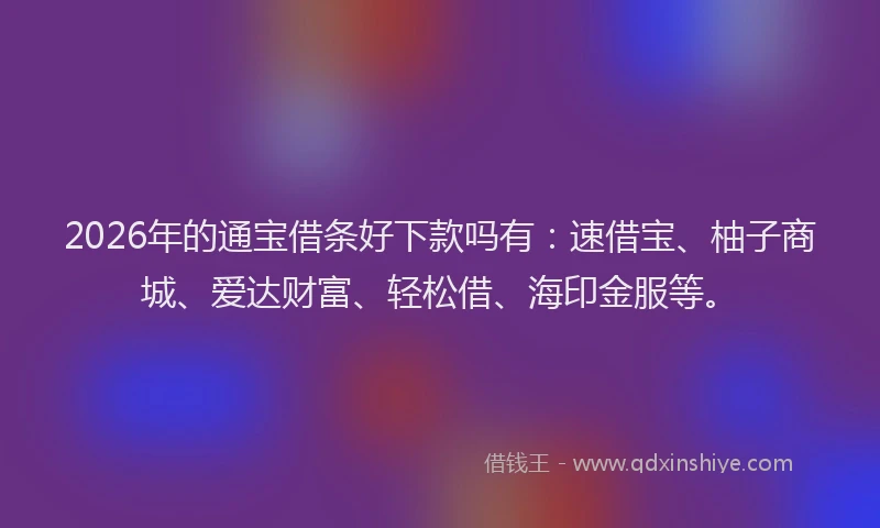 2026年的通宝借条好下款吗有：速借宝、柚子商城、爱达财富、轻松借、海印金服等。