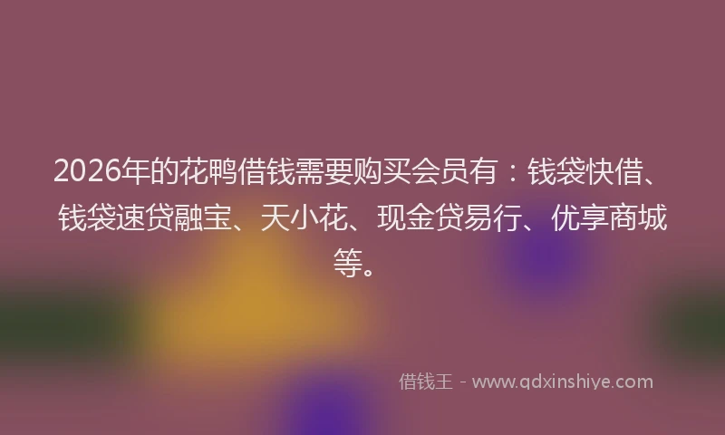 2026年的花鸭借钱需要购买会员有：钱袋快借、钱袋速贷融宝、天小花、现金贷易行、优享商城等。