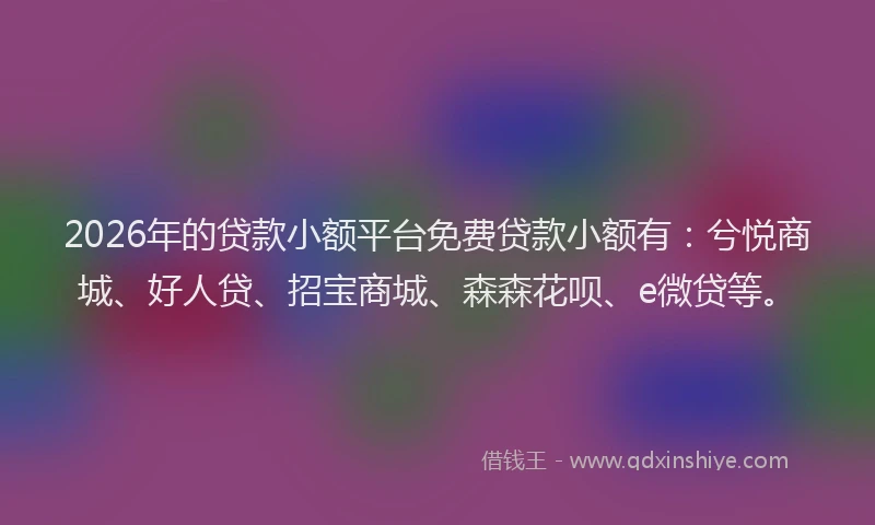 2026年的贷款小额平台免费贷款小额有：兮悦商城、好人贷、招宝商城、森森花呗、e微贷等。