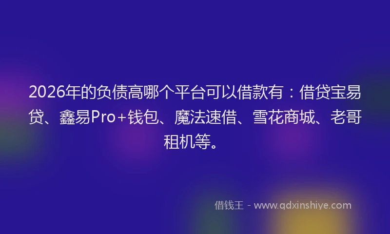 2026年的负债高哪个平台可以借款有：借贷宝易贷、鑫易Pro+钱包、魔法速借、雪花商城、老哥租机等。