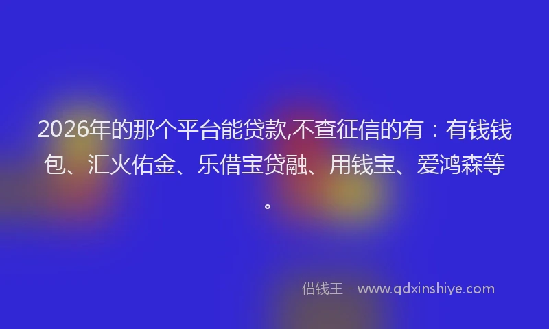 2026年的那个平台能贷款,不查征信的有：有钱钱包、汇火佑金、乐借宝贷融、用钱宝、爱鸿森等。