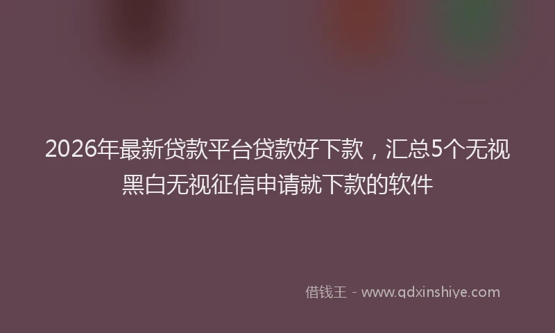 2026年最新贷款平台贷款好下款，汇总5个无视黑白无视征信申请就下款的软件