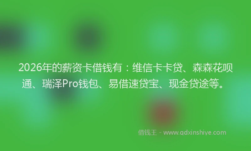 2026年的薪资卡借钱有：维信卡卡贷、森森花呗通、瑞泽Pro钱包、易借速贷宝、现金贷途等。