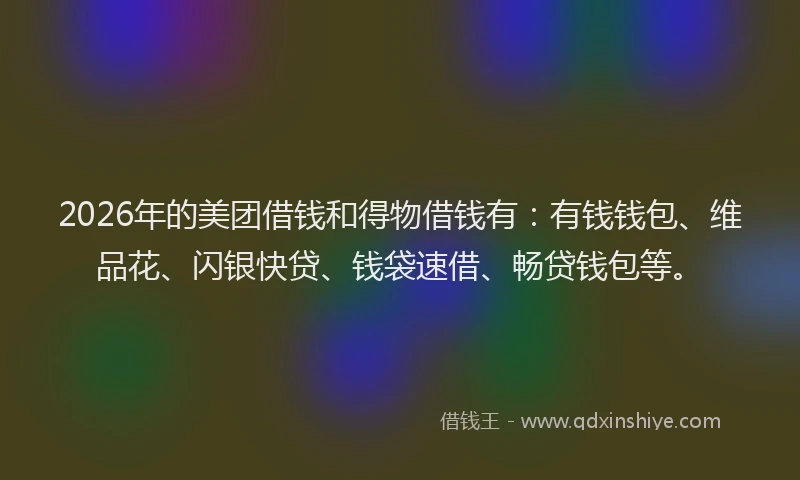 2026年的美团借钱和得物借钱有：有钱钱包、维品花、闪银快贷、钱袋速借、畅贷钱包等。