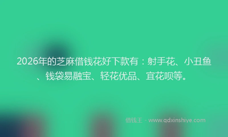 2026年的芝麻借钱花好下款有：射手花、小丑鱼、钱袋易融宝、轻花优品、宜花呗等。