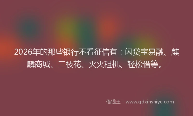 2026年的那些银行不看征信有：闪贷宝易融、麒麟商城、三枝花、火火租机、轻松借等。