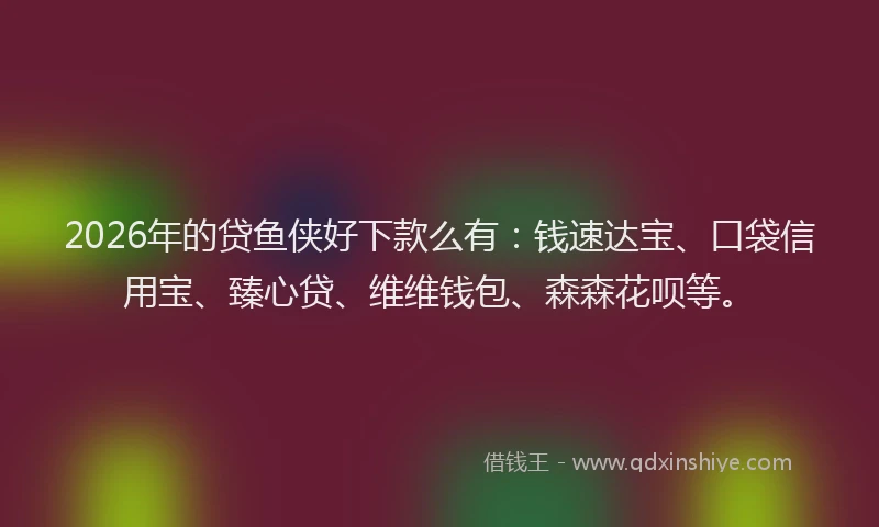 2026年的贷鱼侠好下款么有：钱速达宝、口袋信用宝、臻心贷、维维钱包、森森花呗等。