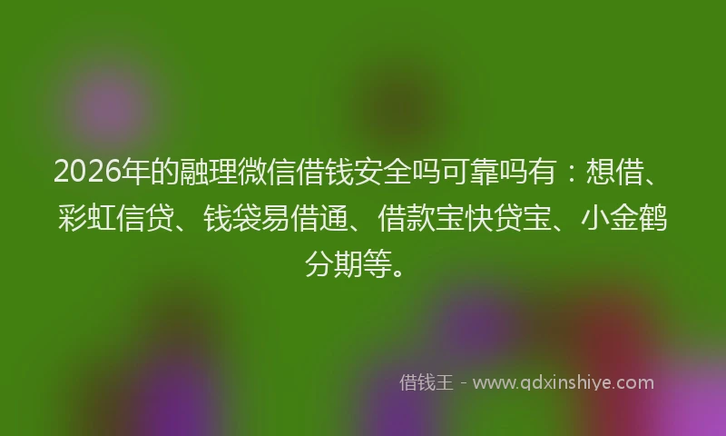 2026年的融理微信借钱安全吗可靠吗有：想借、彩虹信贷、钱袋易借通、借款宝快贷宝、小金鹤分期等。