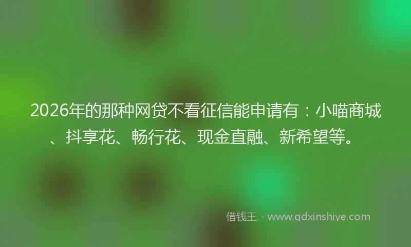 2026年的那种网贷不看征信能申请有：小喵商城、抖享花、畅行花、现金直融、新希望等。