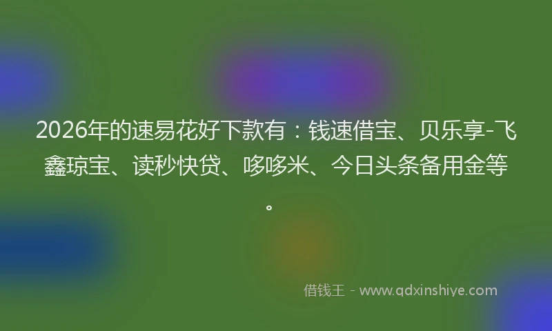 2026年的速易花好下款有：钱速借宝、贝乐享-飞鑫琼宝、读秒快贷、哆哆米、今日头条备用金等。